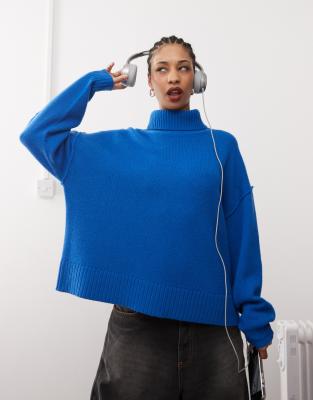 Weekday - Dita - Rollkragenpullover aus Wolle in meliertem Blau