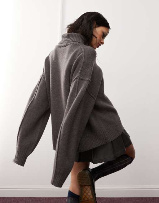 Weekday – Dita – Rollkragenpullover aus Wolle in meliertem Maulwurfgrau, 4 von 4