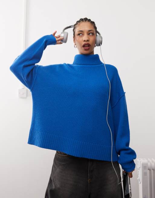 Weekday Dita wool turtle neck jumper in blue melange