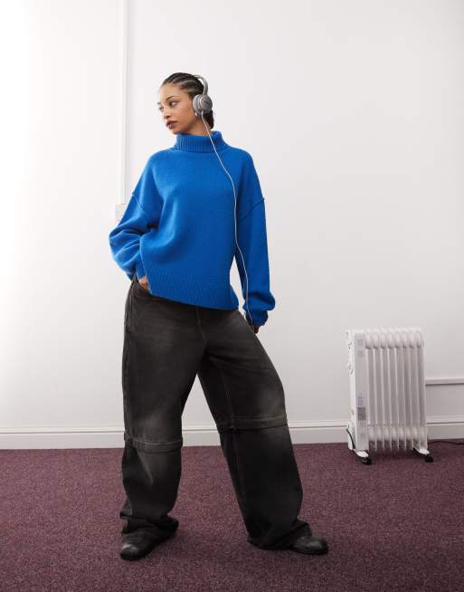 Weekday Dita wool turtle neck jumper in blue melange