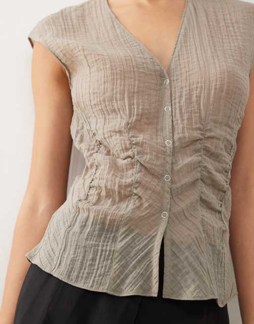 Weekday - Doorschijnende mouwloze blousetop met V-hals en korset in grijs