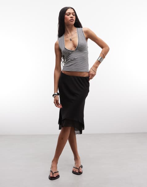 Weekday – Doppellagiger Chiffon-Midirock in Schwarz mit asymmetrischem Schnitt - view 1