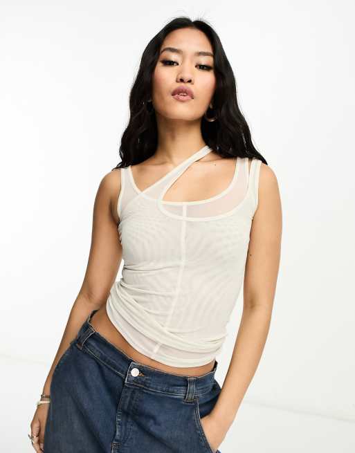 Weekday – Doppellagiges Tanktop aus Netzstoff in gebrochenem Weiß