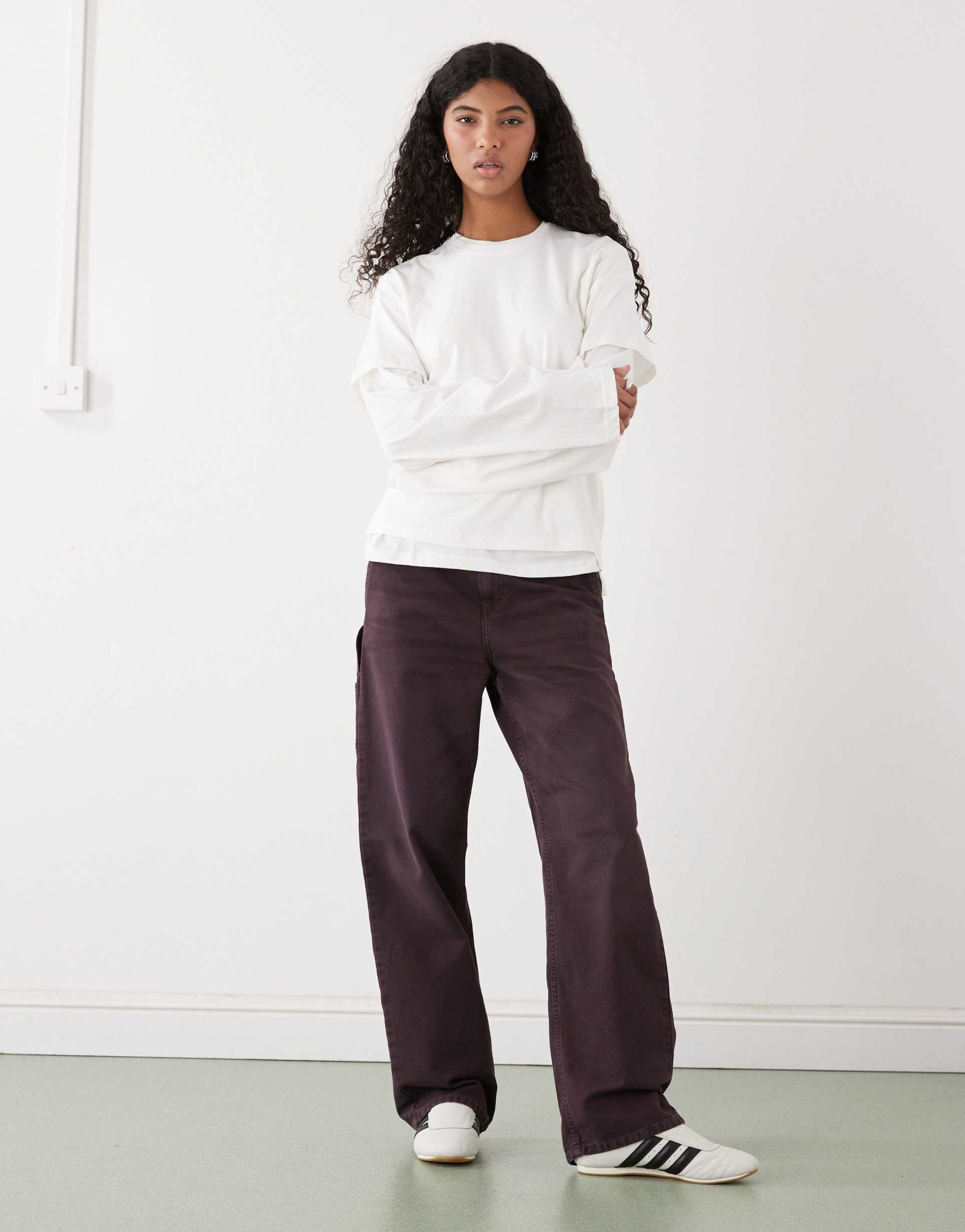 weekday double layer long sleeve top in off-white