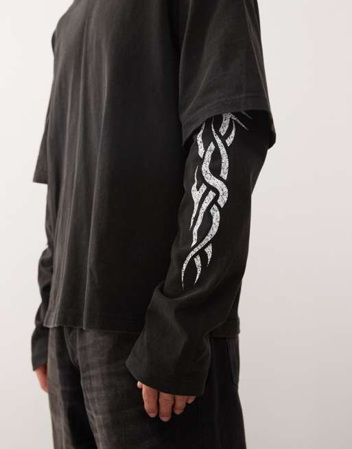 Weekday double layered long sleeve hoodie with graphic print in