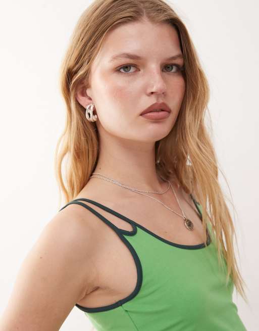 Weekday double strap singlet in green, 2 of 4
