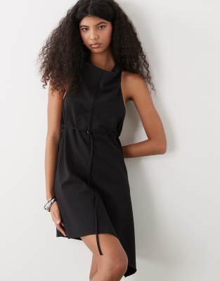 Weekday drape backless mini dress with metal clasp in black