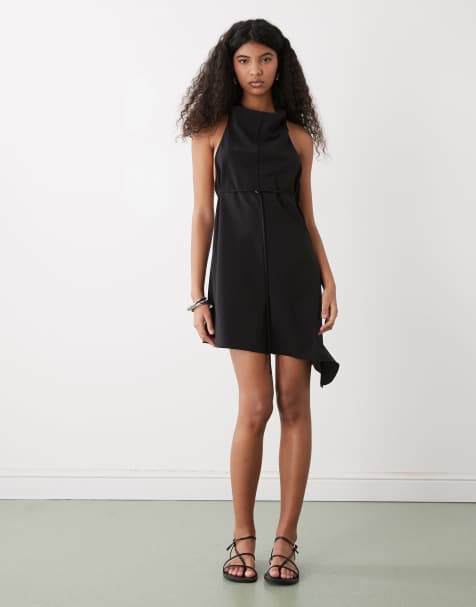 Weekday drape backless mini dress with metal clasp in black
