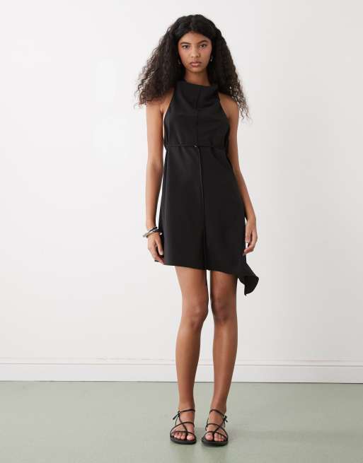 Weekday drape backless mini dress with metal clasp in black | ASOS