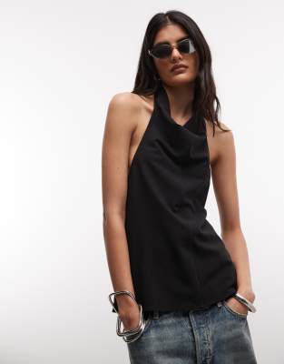 Weekday Drape Backless Top With Metal Clasp In Black
