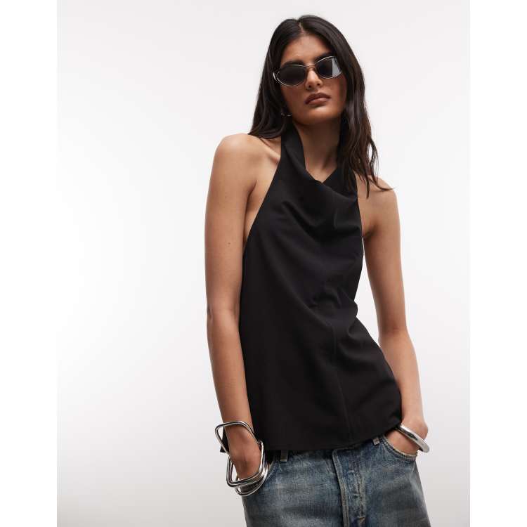 Weekday drape backless top with metal clasp in black | ASOS