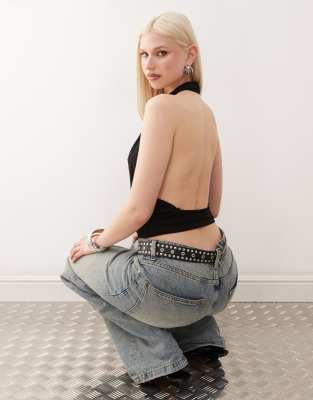 Weekday Drape Front Halter Neck Top With Open Back In Black