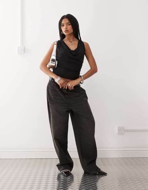 Weekday drape front hooded top in black