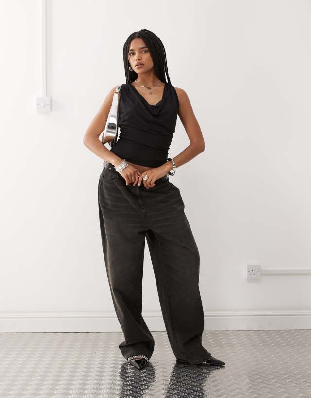 Weekday drape front hooded top in black | ASOS