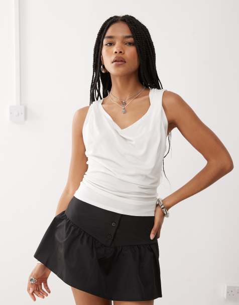 Weekday drape front hooded top in off-white - view 1