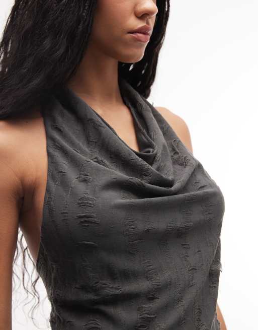 navy blue dress for baby girl Weekday drape halter mini dress in gray burnout print