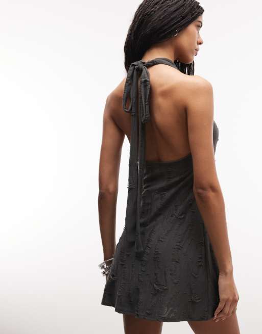 knee length dresses for ladies Aspen Draped Neck A-Line Mini Dress in Grey Print