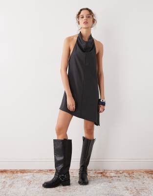 Weekday Drape Halter Mini Dress With Low Back In Black