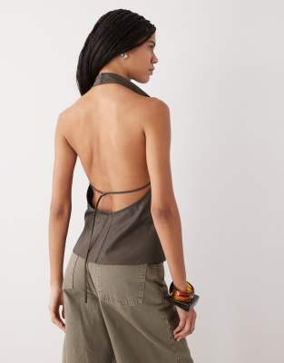 Weekday Drape Halter Top With Low Back In Gray