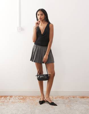 Weekday Plunge Drape Front Halter Neck Top With Low Back In Black