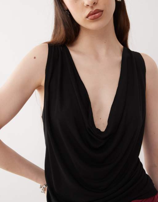 Weekday drape plunge top in black