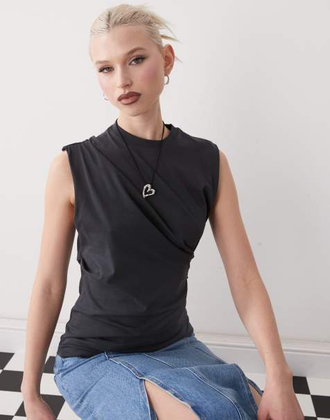 Weekday drape top in dark grey - view 1