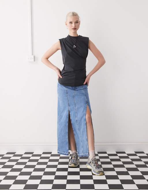 【dydoshop】25ss draped top KADAKADA Draped Sheer High-Neck Tank Top
