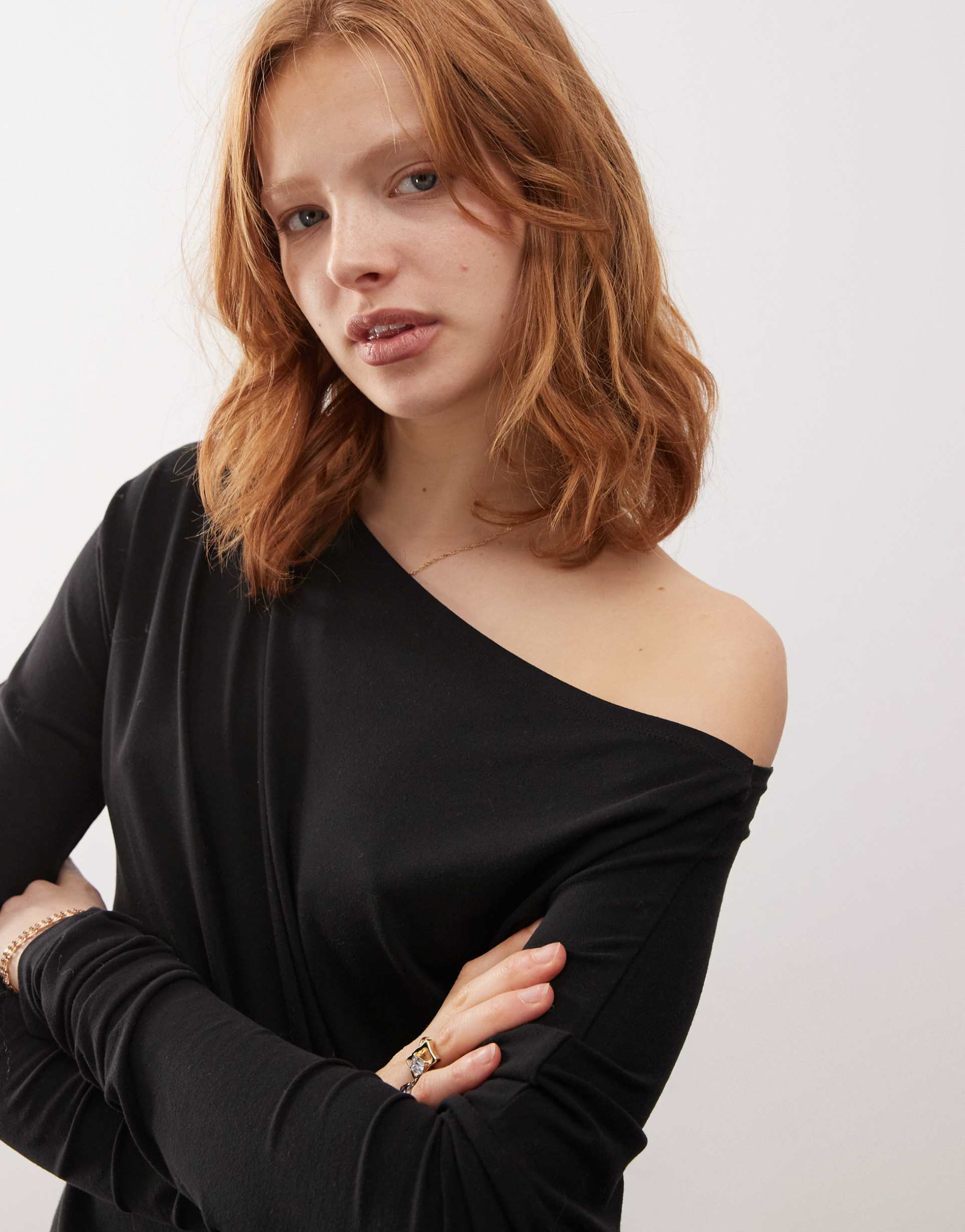 weekday drapey long sleeve top in black