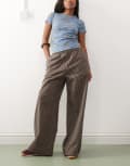 [Weekday] Weekday drawstring cotton wide leg pants in brown stripe L Brown