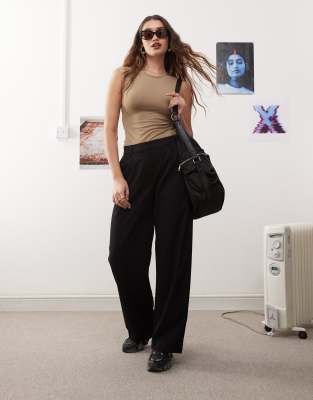 Drew mid waist slouchy pants with front pleats in black