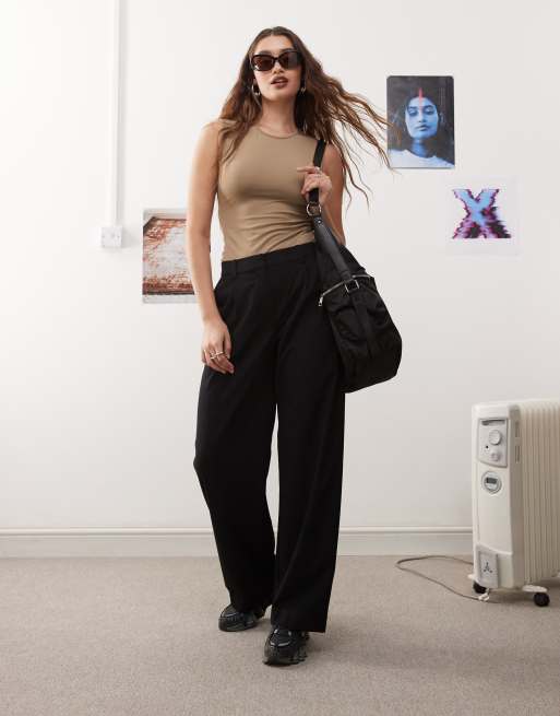 Weekday - Drew - Pantalon ample à taille mi-haute et pinces devant - Noir