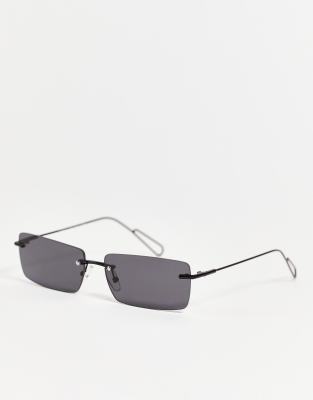 Weekday – Drive – Rechteckige Sonnenbrille in Schwarz im Y2K-Stil