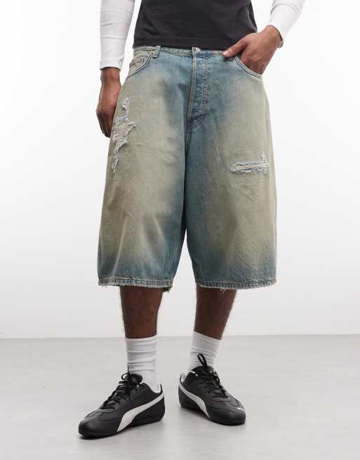 Weekday drop crotch distressed festival jorts in dirty blue wash, 3 of 5
