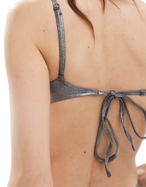 Weekday Drop glitter scoop neck bikini top in gray | ASOS