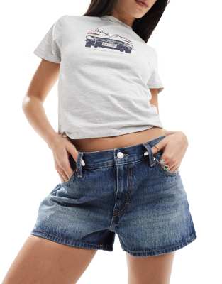 Duchess low waist baggy fit denim shorts in spinel blue