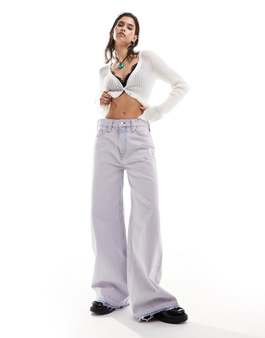 Weekday Duchess low waist loose fit baggy jeans in light blue lavender wash