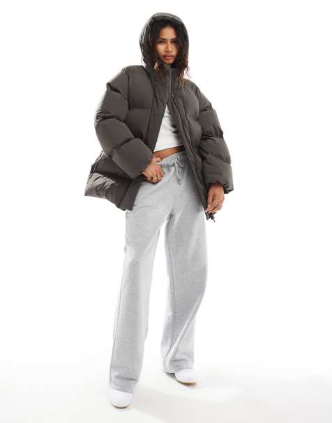 Weekday Dust cinched puffer coat with detachable hood in gray - view 1