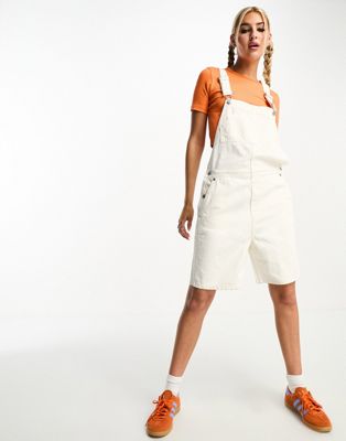 Weekday Dusty dungaree shorts in vintage white Sale