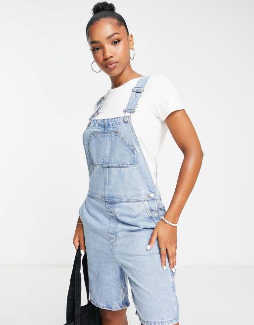 Weekday dusty longline short dungarees in light blue