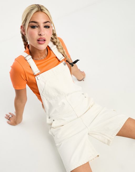 Weekday Dusty overall shorts in vintage white