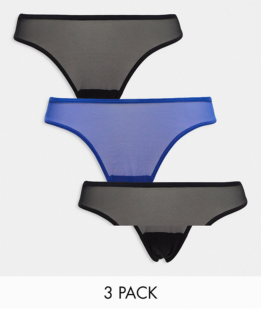 Weekday Dylan mesh brazillian briefs 3-pack in black and blue-Multi