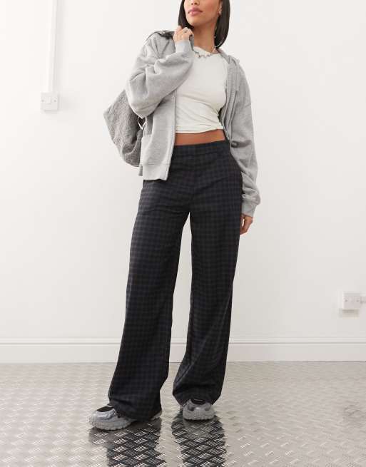 Weekday - Dylan - Pantaloni a fondo ampio a quadri color blu navy e grigio