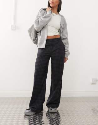 Weekday Weekday Dylan wide leg trousers in navy and grey check