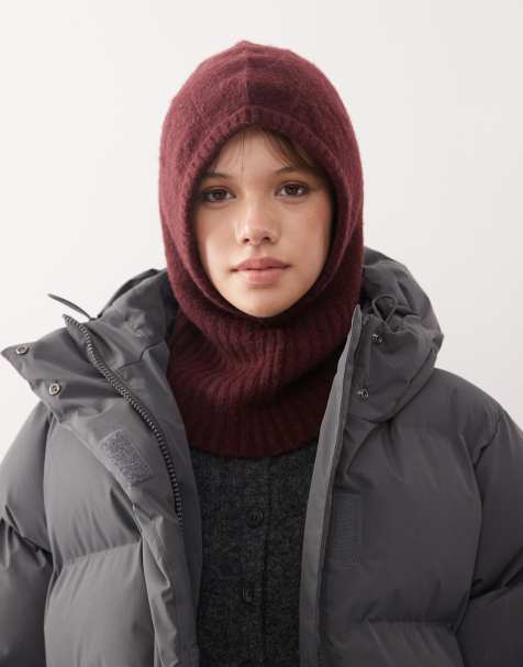 Weekday knitted balaclava hood in burgundy melange