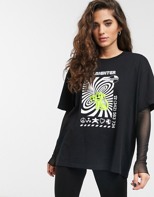 Weekday Easy all-nighter slogan oversized t-shirt in black
