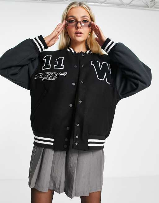 Weekday – Easy – College-Jacke aus Polyester in Schwarz - BLACK