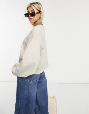 WEEKDAY EASY ORGANIC BLEND COTTON CROPPED SWEATSHIRT WITH DROP SHOULDER IN BEIGE - PART OF A SET-NEUTRAL 213543