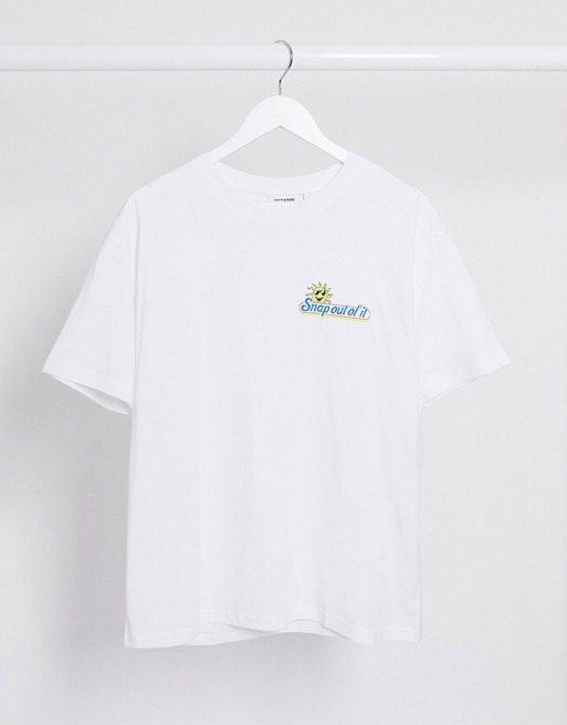 Weekday Easy organic cotton 'Snap Out of It' t-shirt in white