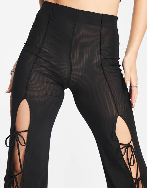 Weekday Ebba tie detail pants in black mesh