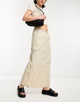 Weekday Edge cargo midi skirt in stone